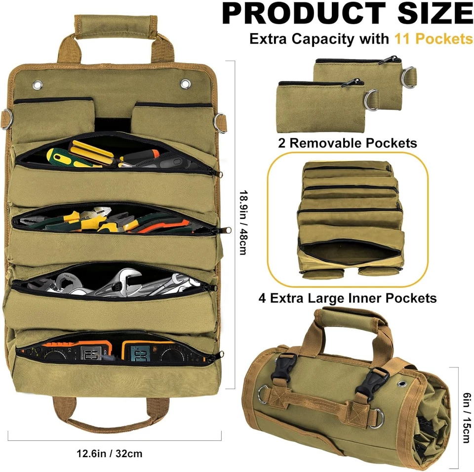 Roll Up Tool Bag Heavy Duty Tool Pouches Tool Bag Organizer With 6 Pockets - Image 4 of 4