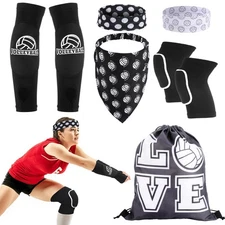 6 Pcs Volleyball Accessories Kit,Youth Girls Knee Pads Arm Sleeves Drawstring