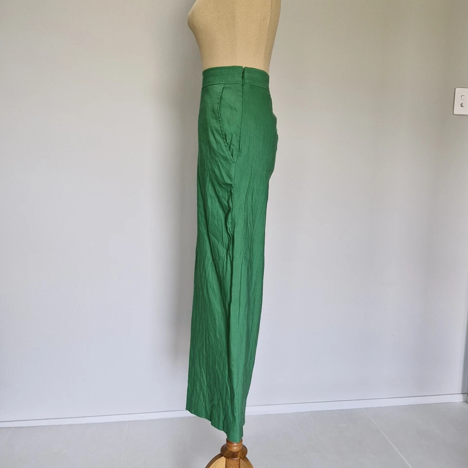 Witchery Green Linen Blend High Rise Wide Leg Pants Plus Size 18 US 14 - image 2 of 4