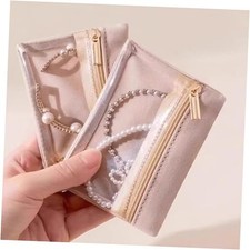 Small Jewelry Pouch Travel Organizer Bags with Soft Velvet and Zipper, beige