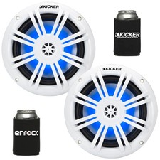 2x Kicker 51KM604WL KM 6.5" 150W Max 4  RGB LED Marine Coaxial Speaker W/Koozies