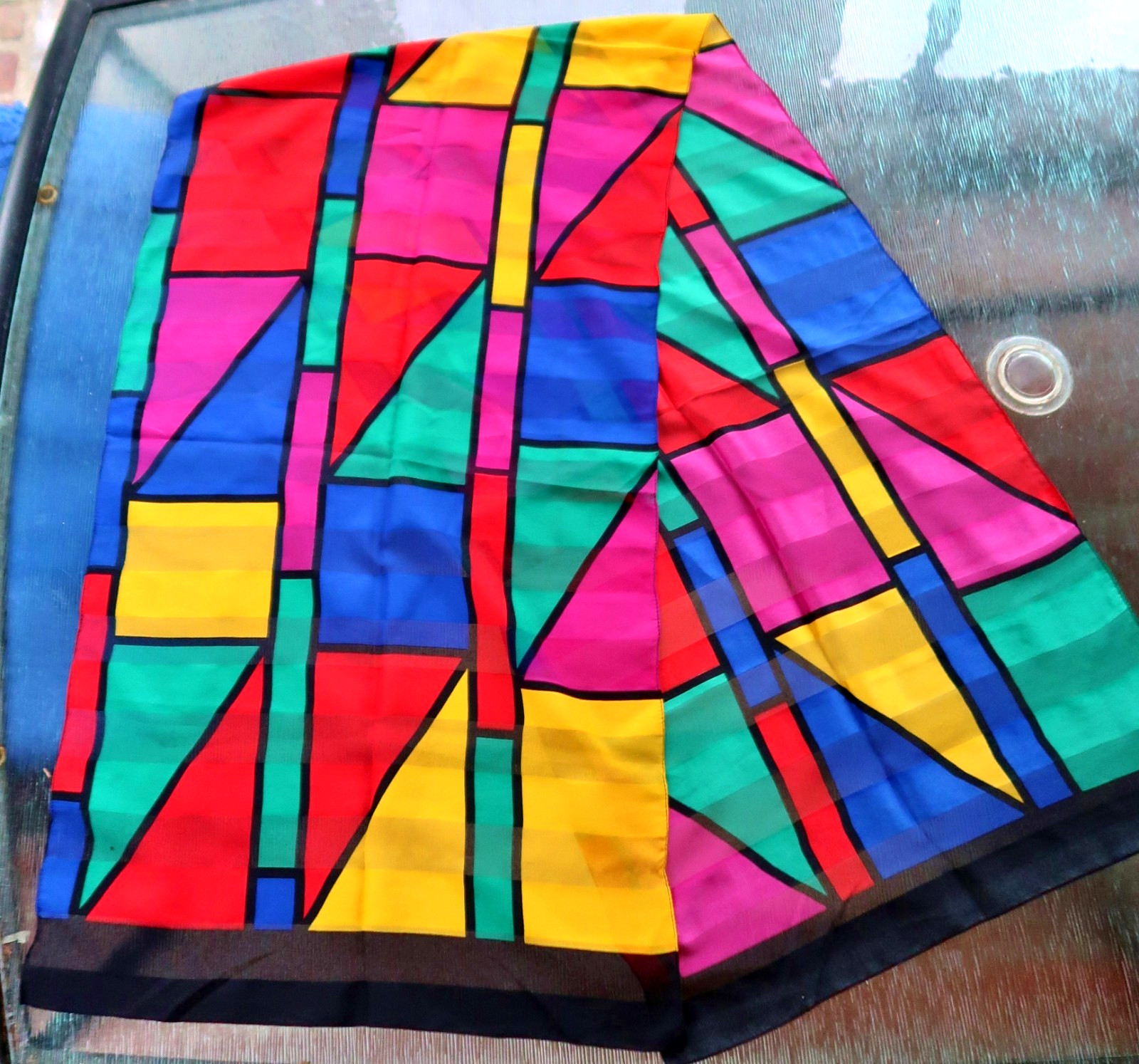 Vintage RECTANGULAR Geometric, Block SILK SCARF 6… - image 2