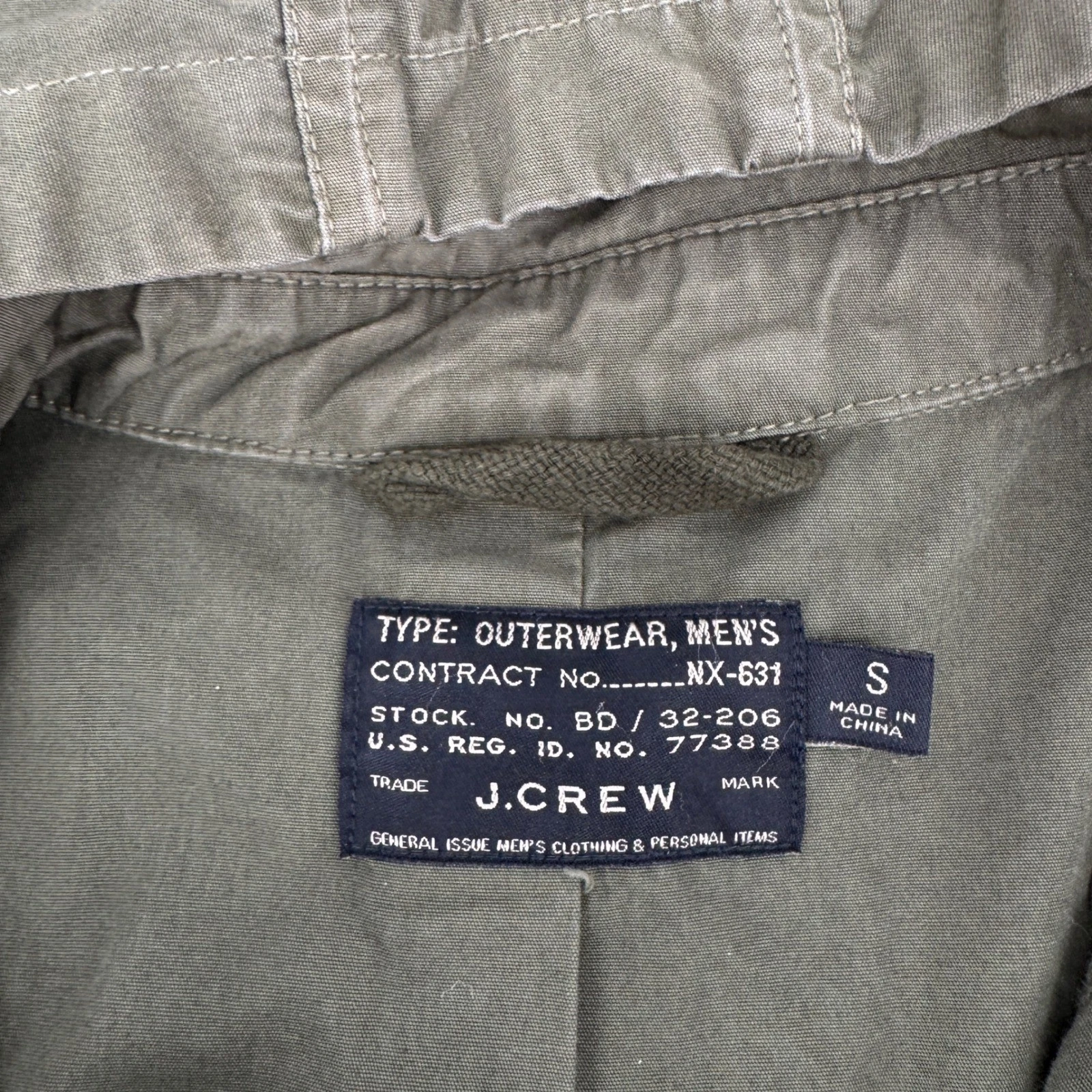 J.Crew Mens Field Jacket Army Green Utility Hooded Military Coat NX-631 Small - product detail image 5