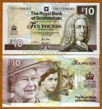 Scotland, 10 pounds, 6-2-2012, P-368, QEII, UNC Commemorative Diamond Jubilee