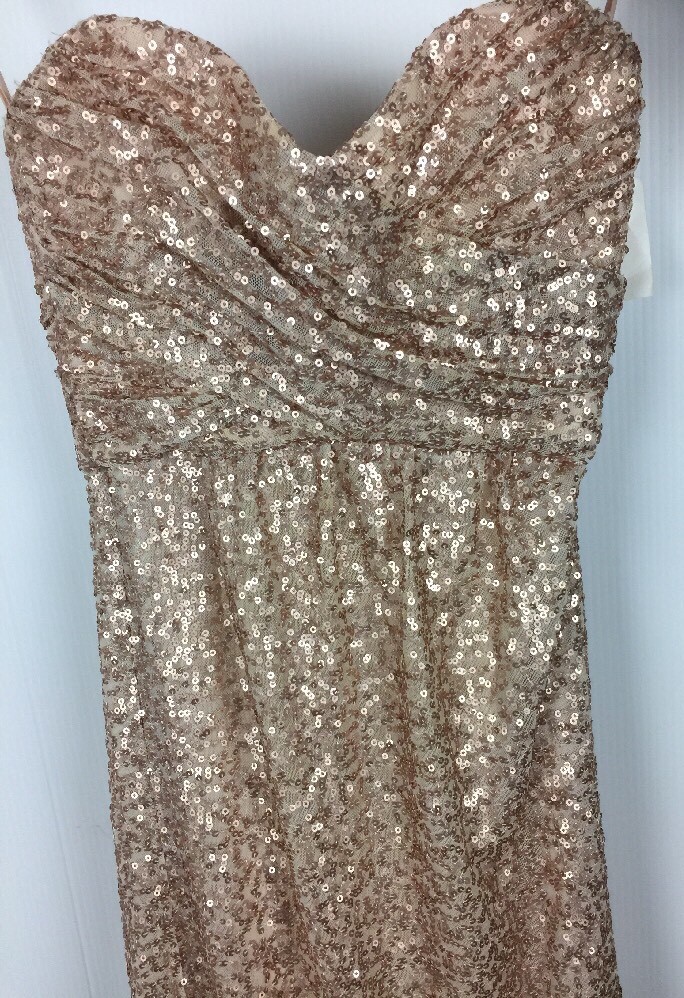Amsale Strapless RoseGold Sequin Tulle Bridesmaid Gown with Ruched Bodice 0  $300 | eBay