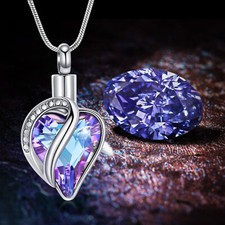 Heart Urn Necklace for Ashes Keepsake Cremation Jewelry Crystal Memorial Pendant