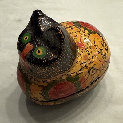 Hand Painted Paradise Cat Lacquered Trinket Box