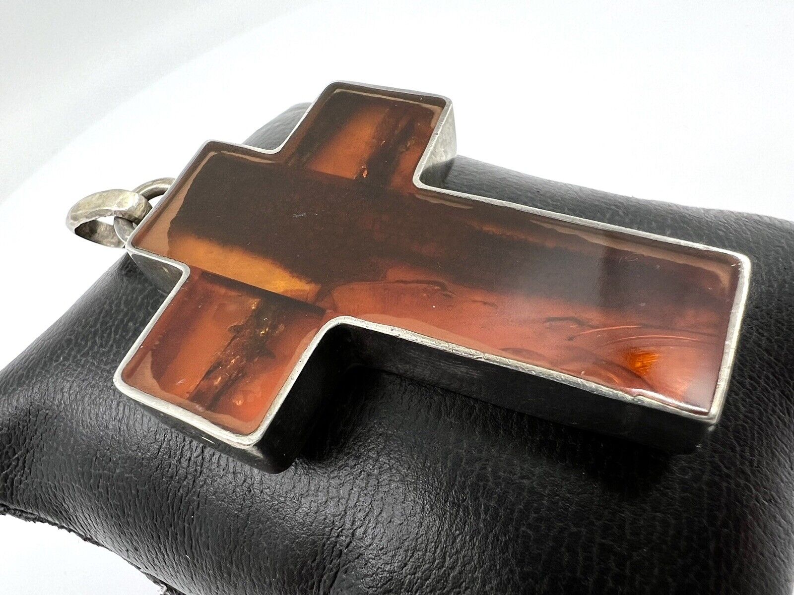 Sterling Silver And Amber Resin Vintage Cross Pen… - image 3