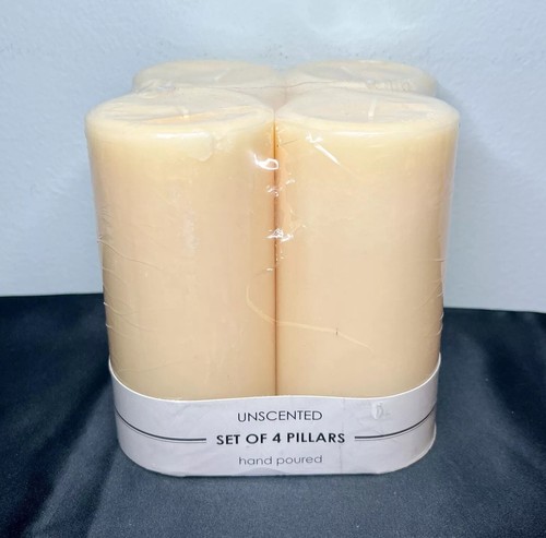 Pillar Candle Set 4 Pack Decorative Hand Poured Unscented 5.8” Ivory NEW *Flaws*
