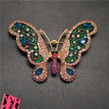 New Fashion Women Green Cute Crystal Butterfly Rhinestone Charm Brooch Pin Gift