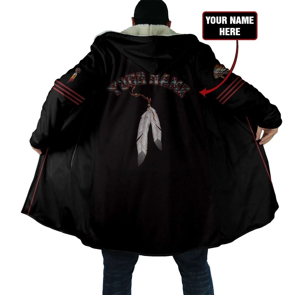 Custom Name Feather Native American3D All Over Printed Hooded Cloak Coat - Excoo