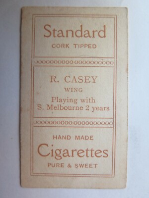 casey's cigarettes STANDARD CIGARETTES CARD RICHARD CASEY SOUTH MELBOURNE FOOTBALL CLUB VFL  1907
