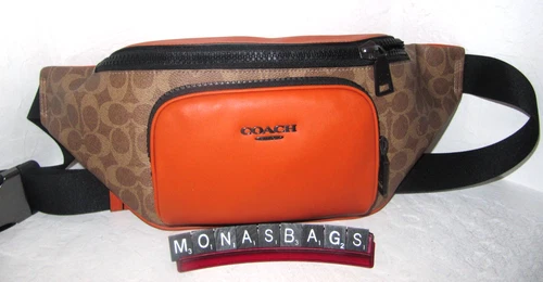 Coach CAJ77 Racer Belt Bag Spice Orange Leather Tan Signature NWT $350