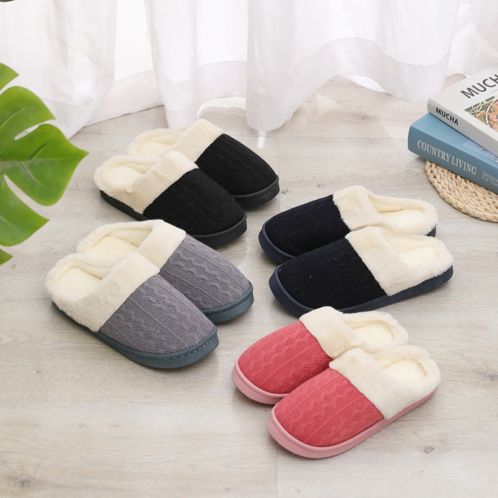 LADIES WOMENS WARM FAUX FUR LINED COMFY HARD SOLE OUTDOOR SLIPPERS SHOES  SIZE | eBay