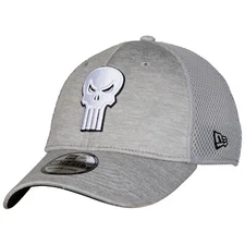 Punisher Skull Symbol Grey Shadow Tech New Era 39Thirty Fitted Hat Grey