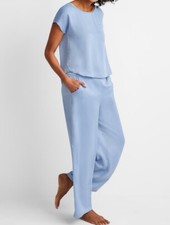 State of Day Women's 2-Pc. Crepe de Chine Short-Sleeve Pajama Set, Blue, Small