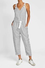 RAG BONE Salute Stripe D-Belted Cotton Linen Open Back Crop Pants Jumpsuit 6