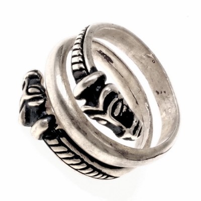 Wikingerring Wolfskopf Ring Wikinger Wolf Replik Fingerring Bronze/Versilbert
