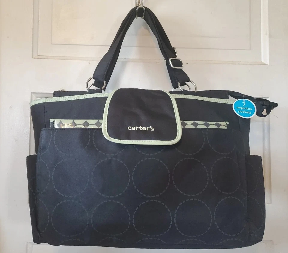 New Carters Diaper Bag LG Black Tote Organizer  Stroller Loop  CHANGING PAD - Image 3 of 4