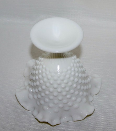 Old Virginia Glass ~ Fenton Milk Glass Hobnail Compote Crimped Rim Vintage - Picture 12 of 12