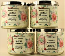 QTY 4 - Bath & Body Works White Barn CACTUS BLOSSOM 3-Wick 14.5Oz Scented Candle