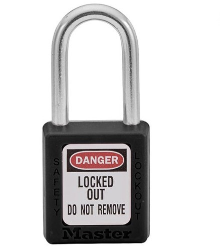 (6) Lot Master Lock Padlock 410BLK Lock Out Safety Padlock With Key Black 3 1/2” - Picture 2 of 3