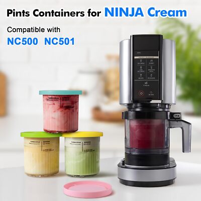 4-tlg. Ninja Creami Behälter Set - 16 Unzen Pints Mit Deckeln & Edelstahllöffel