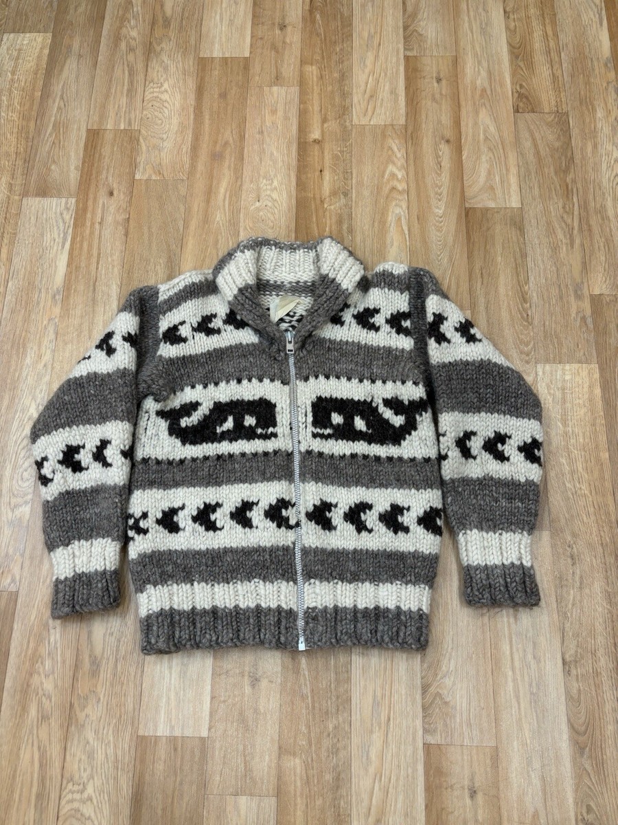 VTG 60s 70s Cowichan Wool Whale Sweater SM/MD Hand Knit Native Western J5