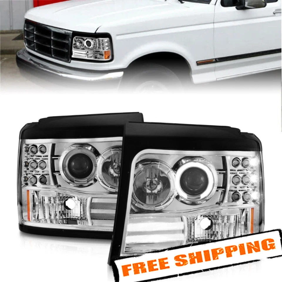 Anzo 111183 Chrome Halo Projector Headlights w/Parking LEDs for 92-96 Ford F-150 - Imagem 2 de 4