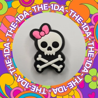 SUPER CUTE Pink Bow Skull & Cross Bones - Charms For Crocs / Shoes - 3D - Pretty