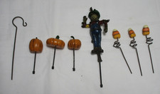 Lot of 8 Assorted Halloween Metal Stick Decorations Scarecrow Pumpkin Candy Corn