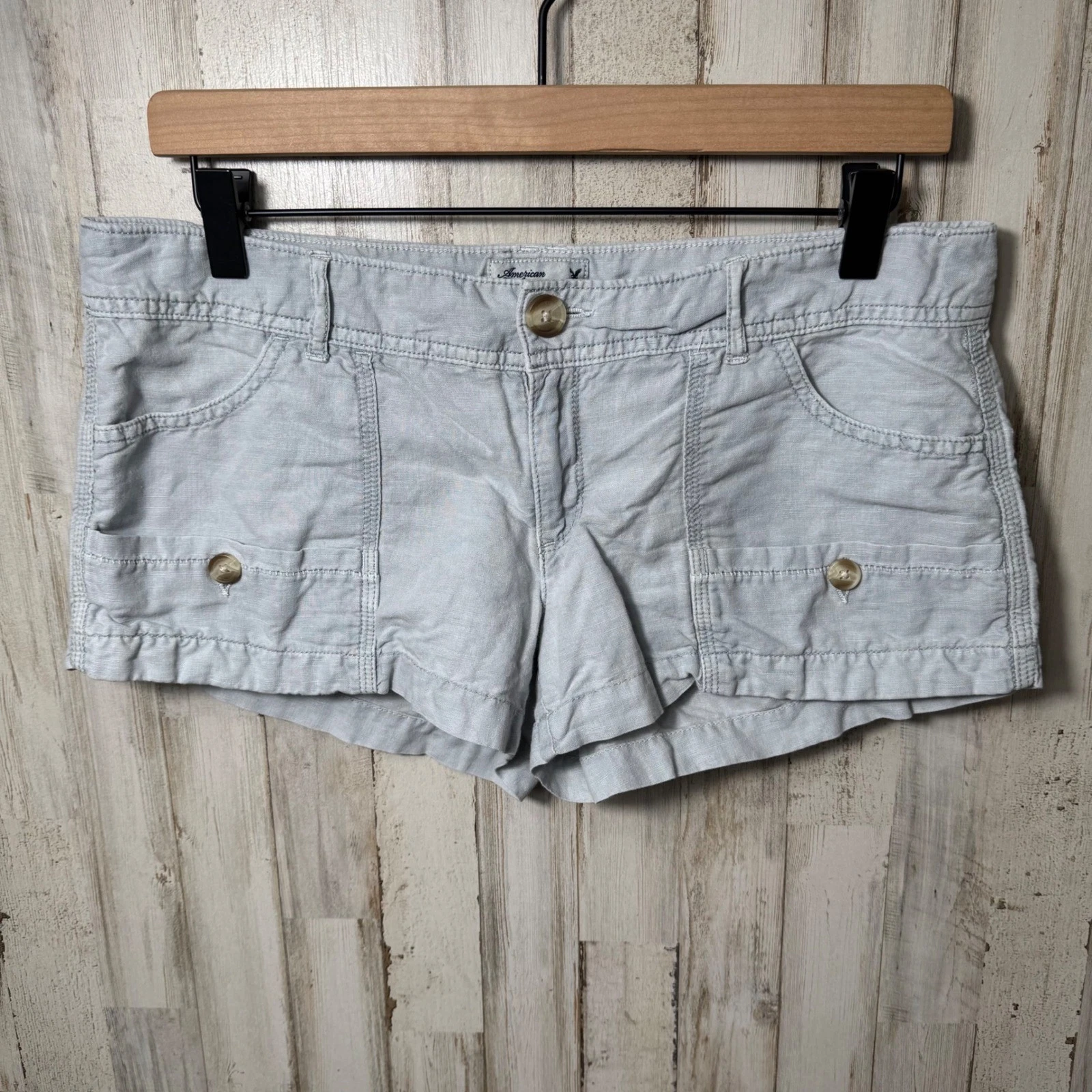 Y2K American Eagle Vintage Light Blue Linen Mini Micro Shorts Womens Size 6