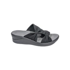 BZees Smile More Sandals sz 9.5 NEW Women Wedge Heel Black Comfort Shoes Slide