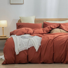 Chic Crimson Red 3-Pc Cal King Duvet Cover Set - Soft Cotton Linen Feel