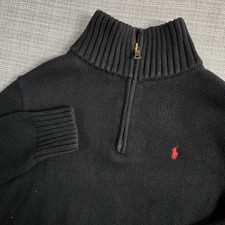 Polo Ralph Lauren Sweater Boys 18-20 Black Cotton 1/4 Zip Pullover Mock Neck