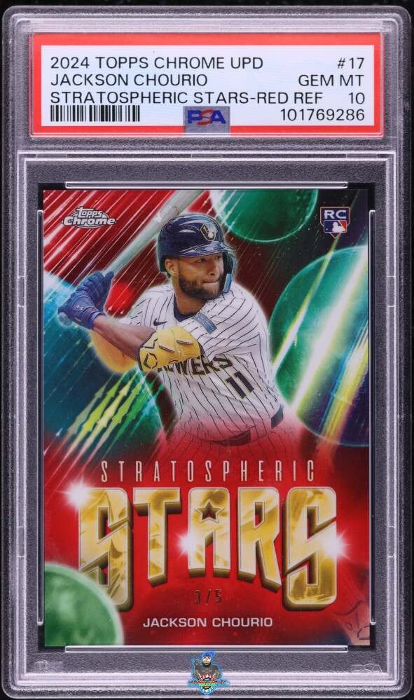 2024 Jackson Chourio PSA 10 Topps Chrome Update Stratospheric Stars Red Ref 3/5