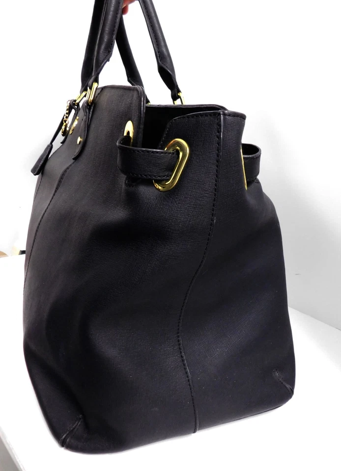 Joy Mangano Black Textured Leather XL Tote Carry All Bag w/ Watch - Image 4 of 4