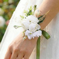 Rose Wrist Corsage Flower Prom Corsage Wristlet for Women and Girls White 