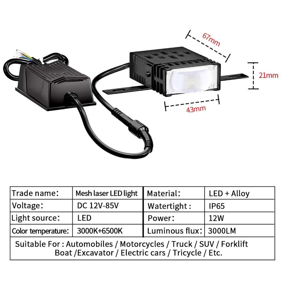 Square Mesh Laser LED Lights Suitable For DC12-85V Motorcycles/cars/Truck/SUV - Image 2 of 4
