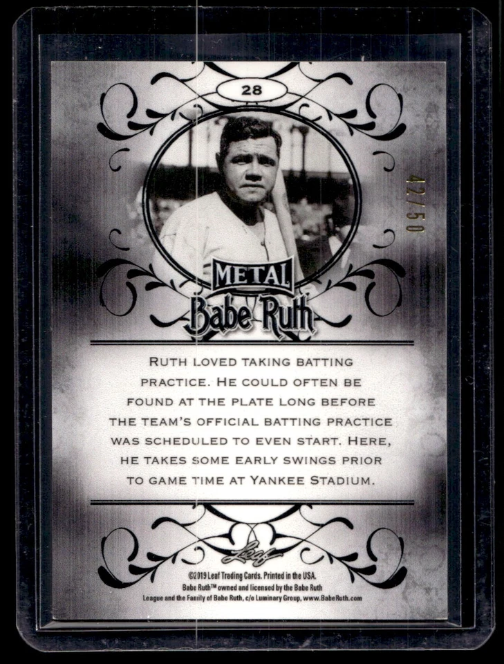 2019 Leaf Metal Babe Ruth Collection Blue Babe Ruth /50 New York Yankees #28 - Image 2 of 2