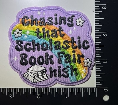 Embroidered Patch 'Chasing That Scholastic Book Fair' School Theme - Iron On