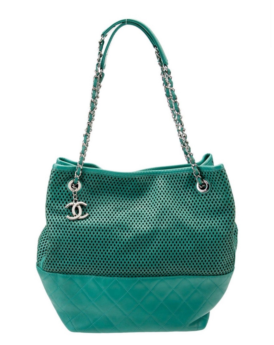 Chanel Calfskin Perforated Up in the Air North South Tote in Teal