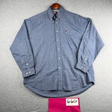 Vintage Tommy Hilfiger Shirt Large Blue Pocket Flag Button Up Long Sleeve Mens