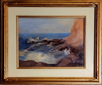 Art painting Signed Lawrence Brunner Seascape Oil On Panel Size 9 1/8'' x 12''