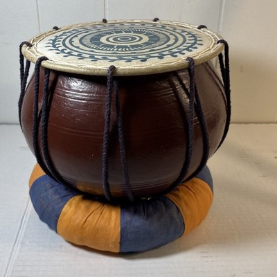 African Tribal Kettle 8  Drum - Cow Hide and Pottery Drum Barrel With Stand