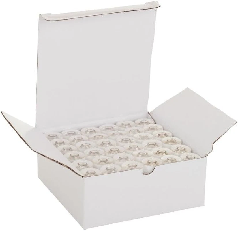 Set of 144  90 Weight Wt White Plastic Sided Prewound Bobbin Thread Size 15/A 15 - Image 3 of 4