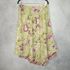 Vntg Y2K Skirt Womens 12 Green Floral Chiffon Midi Asym Hem Flutter Whimsy Fairy