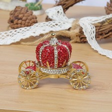 Red Crown Car Trinket Box Hinged Rhinestone Jeweled Colorful Enamel Ring Box