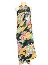 Vintage Hawaiian Wrap Dress Skirt Sand Pebble Black Floral Maxi Convertible
