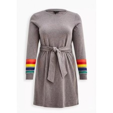 NWT Torrid Womens 1X Leisure Indie Eclectic Rainbow Striped Cuff Fleece Dress